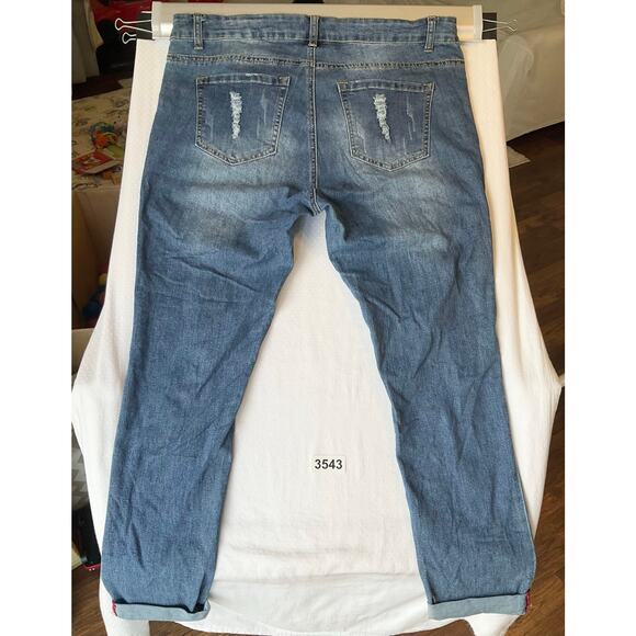 Angel Kiss Women Skinny Jeans size 18 Blue Mid Rise Stretch Frayed Patches USA - Picture 10 of 11